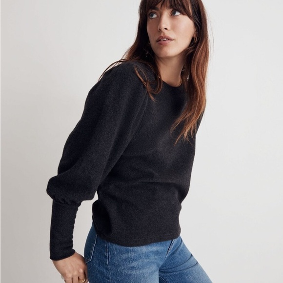 Madewell Cozy Puff Sleeve Top Antique Cream Brushed Fleece Minimalist Essential - Picture 10 of 10